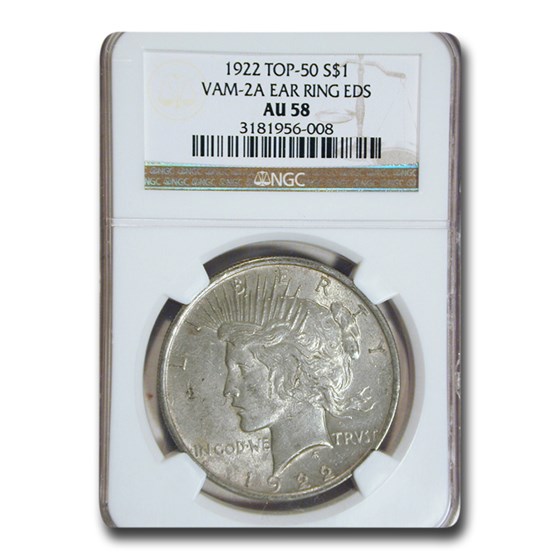 1922 Peace Dollar AU-58 NGC (VAM-2A Ear Ring EDS, Top-50) 1922 Peace Dollar AU-58 NGC (VAM-2A Ear Ring EDS, Top-50)