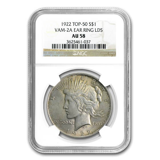 1922 Peace Dollar AU-58 NGC (VAM-2A Ear Ring LDS, Top-50) 1922 Peace Dollar AU-58 NGC (VAM-2A Ear Ring LDS, Top-50)