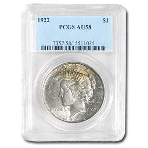 1922 Peace Dollar AU-58 PCGS (Rainbow Toning Obv) 1922 Peace Dollar AU-58 PCGS (Rainbow Toning Obv)