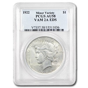 1922 Peace Dollar AU-58 PCGS (VAM-2A, Ear Ring EDS, Top-50) 1922 Peace Dollar AU-58 PCGS (VAM-2A, Ear Ring EDS, Top-50)