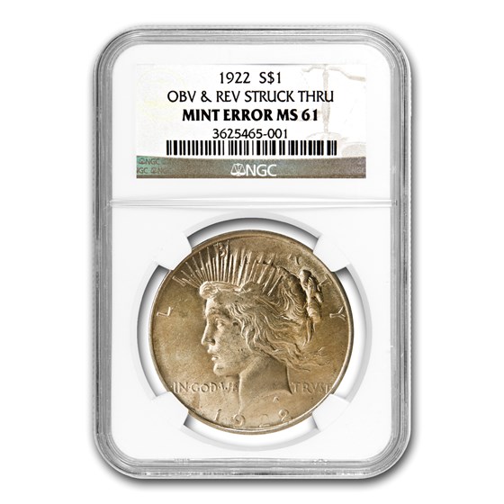 1922 Peace Dollar MS-61 NGC (Struck Thru Grease Error) 1922 Peace Dollar MS-61 NGC (Struck Thru Grease Error)
