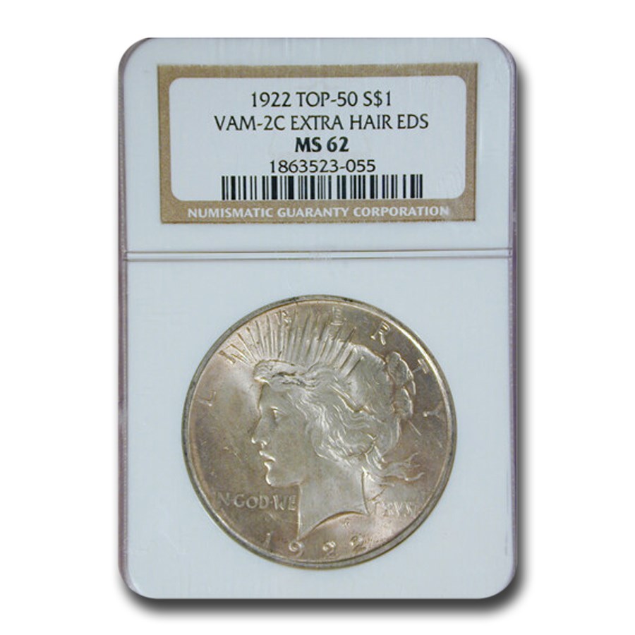1922 Peace Dollar MS-62 NGC (VAM- 2C Extra Hair EDS, Top 50)