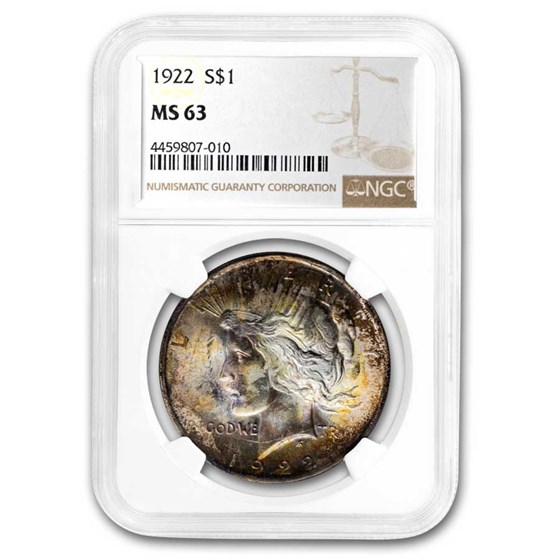 1922 Peace Dollar MS-63 NGC (Toned Obv/Rev) 1922 Peace Dollar MS-63 NGC (Toned Obv/Rev)