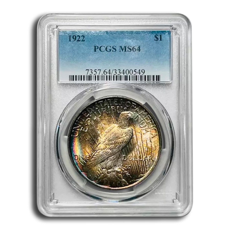 1922 Peace Dollar MS-64 PCGS (Toned Obv & Rev)