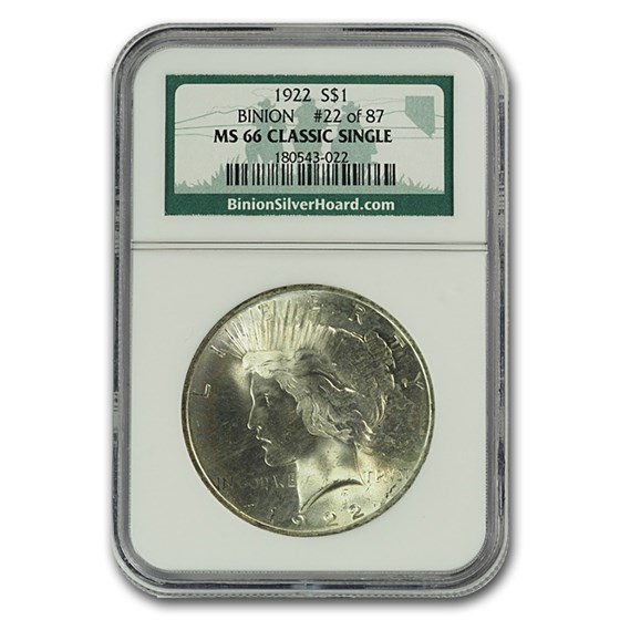 1922 Peace Dollar MS-66 NGC (Binion Collection) 1922 Peace Dollar MS-66 NGC (Binion Collection)