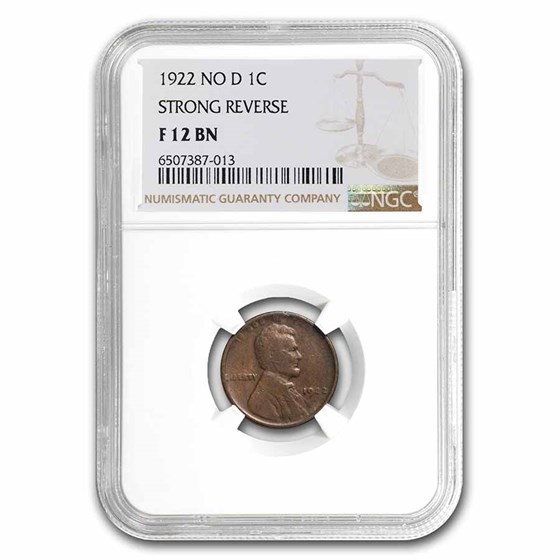 1922 Plain Lincoln Cent Fine-12 NGC (No D, Strong Rev) 1922 Plain Lincoln Cent Fine-12 NGC (No D, Strong Rev)