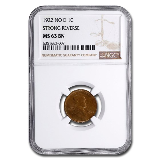 1922 Plain Lincoln Cent MS-63 NGC (Brown, Strong Reverse)