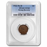 1922 Plain Lincoln Cent Strong Reverse VF-35 PCGS (Brown)