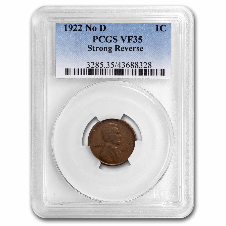 1922 Plain Lincoln Cent Strong Reverse VF-35 PCGS (Brown)