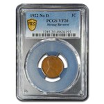 1922 Plain Lincoln Cent VF-20 PCGS (No D, Strong Reverse)
