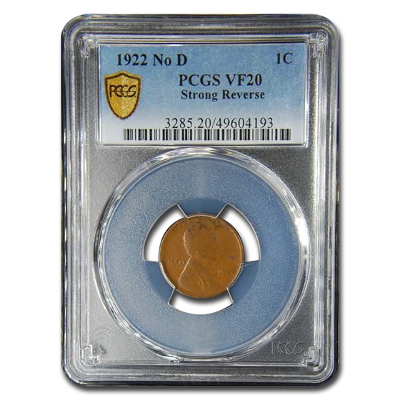 1922 Plain Lincoln Cent VF-20 PCGS (No D, Strong Reverse) 1922 Plain Lincoln Cent VF-20 PCGS (No D, Strong Reverse)
