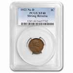 1922 Plain Lincoln Cent XF-40 PCGS (No D, Strong Reverse)