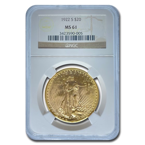 1922-S $20 Saint-Gaudens Gold Double Eagle MS-61 NGC
