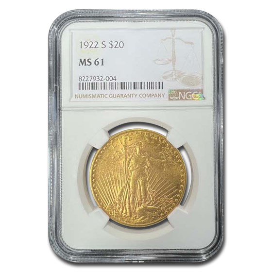 1922-S $20 Saint-Gaudens Gold Double Eagle MS-61 NGC 1922-S $20 Saint-Gaudens Gold Double Eagle MS-61 NGC