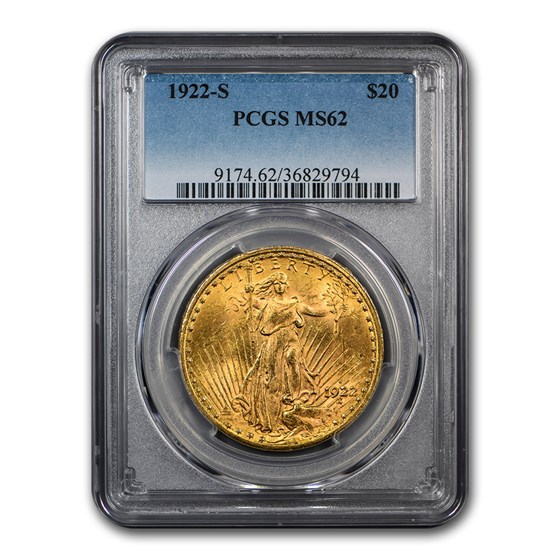 1922-S $20 Saint-Gaudens Gold Double Eagle MS-62 PCGS 1922-S $20 Saint-Gaudens Gold Double Eagle MS-62 PCGS