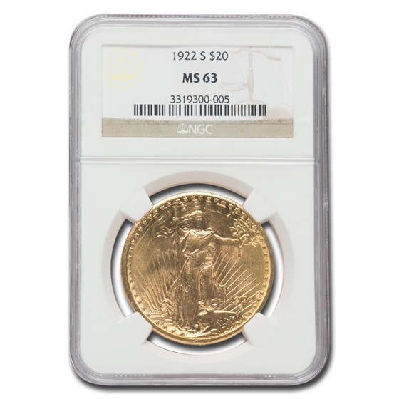 1922-S $20 Saint-Gaudens Gold Double Eagle MS-63 NGC 1922-S $20 Saint-Gaudens Gold Double Eagle MS-63 NGC