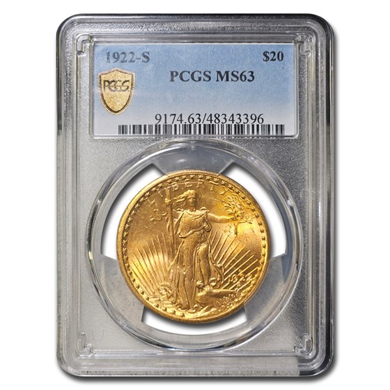 1922-S $20 Saint-Gaudens Gold Double Eagle MS-63 PCGS 1922-S $20 Saint-Gaudens Gold Double Eagle MS-63 PCGS