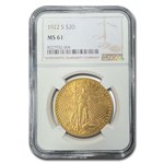 1922-S $20 St Gaudens Gold Double Eagle MS-61 NGC