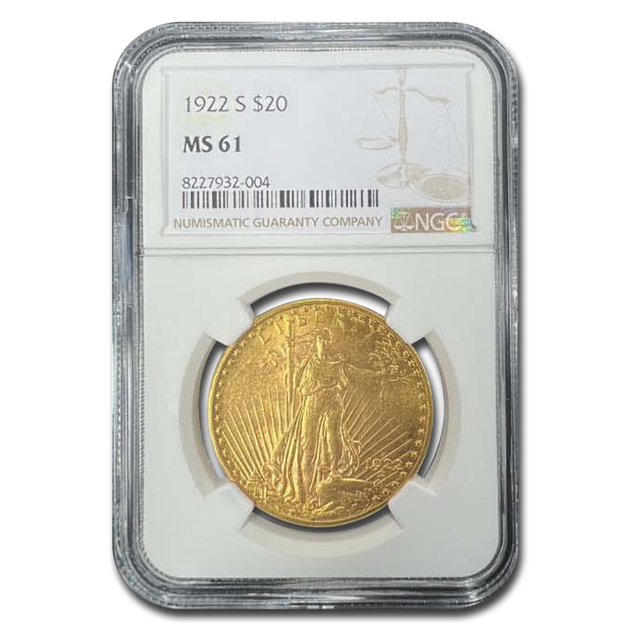 1922-S $20 St Gaudens Gold Double Eagle MS-61 NGC