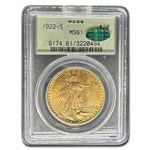 1922-S $20 St Gaudens Gold Double Eagle MS-61 PCGS (CAC)
