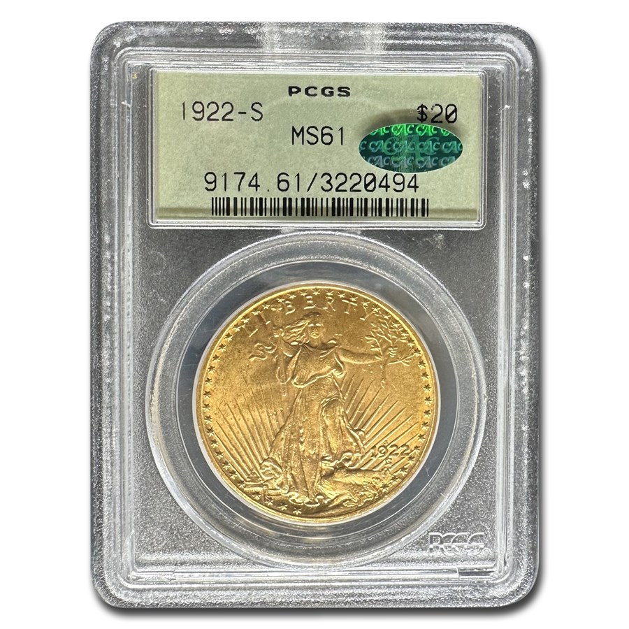 1922-S $20 St Gaudens Gold Double Eagle MS-61 PCGS (CAC)