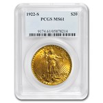 1922-S $20 St Gaudens Gold Double Eagle MS-61 PCGS
