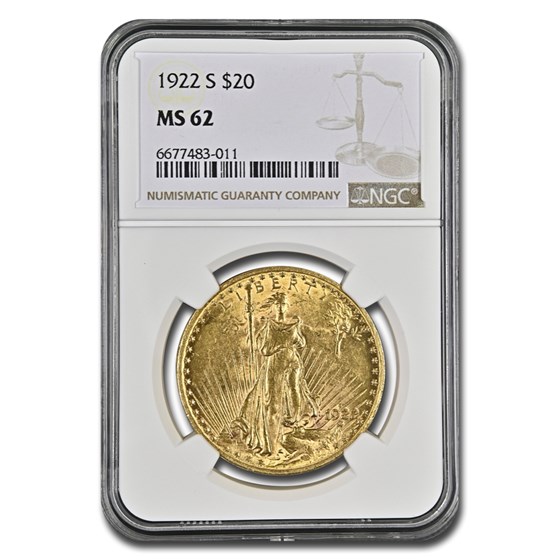 1922-S $20 St. Gaudens Gold Double Eagle MS-62 NGC 1922-S $20 St. Gaudens Gold Double Eagle MS-62 NGC