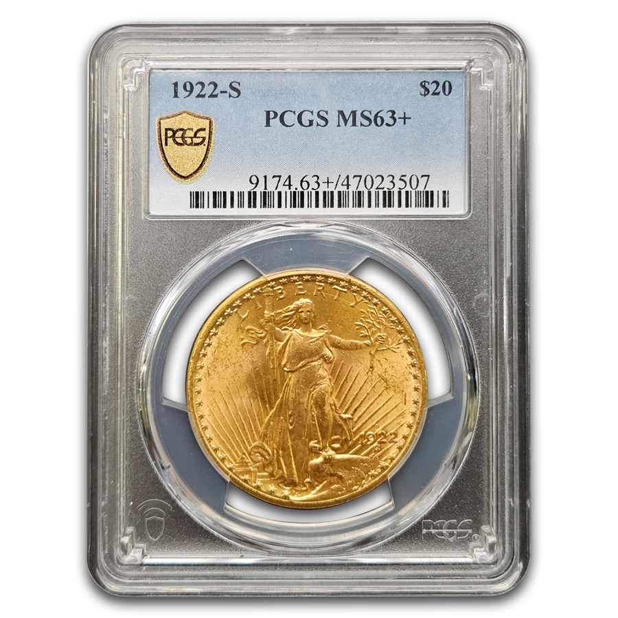 1922-S $20 St Gaudens Gold Double Eagle MS-63+ PCGS