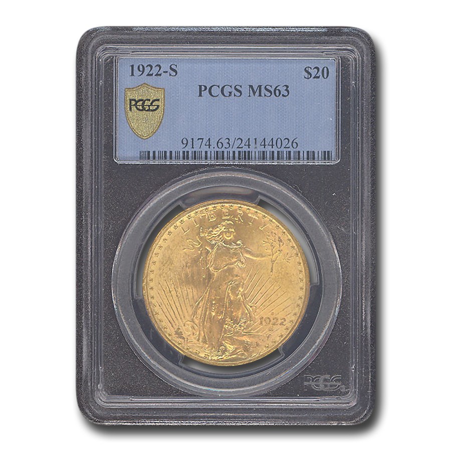 1922-S $20 St Gaudens Gold Double Eagle MS-63 PCGS