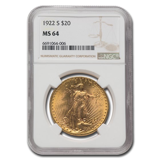 1922-S $20 St Gaudens Gold Double Eagle MS-64 NGC 1922-S $20 St Gaudens Gold Double Eagle MS-64 NGC