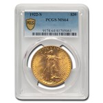 1922-S $20 St Gaudens Gold Double Eagle MS-64 PCGS