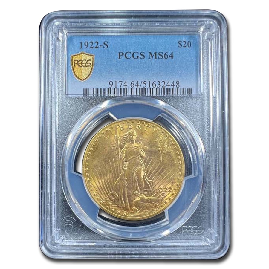 1922-S $20 St Gaudens Gold Double Eagle MS-64 PCGS