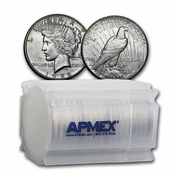 1922-S Peace Silver Dollars AU (20-Coin Roll) 1922-S Peace Silver Dollars AU (20-Coin Roll)