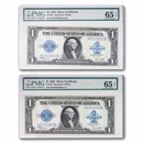1923 $1.00 Silver Cert. CU-65 EPQ PMG (Fr#237) 2 Consecutive