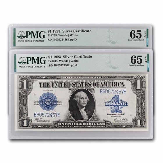 Buy 1923 $1.00 Silver Cert. CU-65 EPQ PMG (Fr#238) 2 Consecutive | APMEX