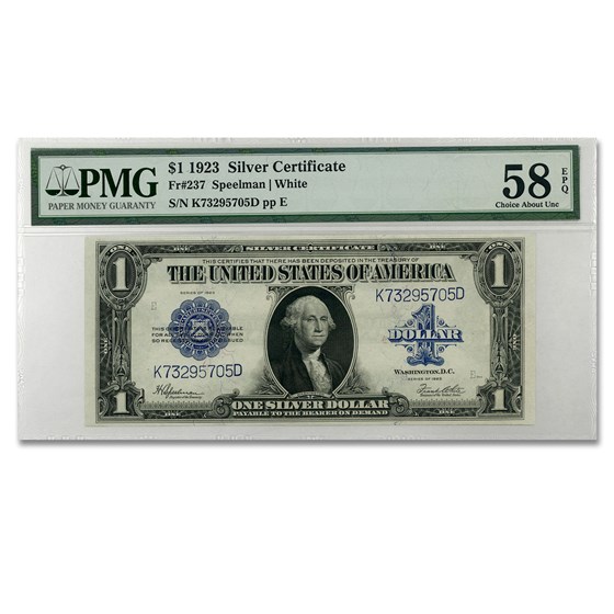 1923 $1.00 Silver Certificate AU-58 EPQ PMG (Fr#237) 1923 $1.00 Silver Certificate AU-58 EPQ PMG (Fr#237)