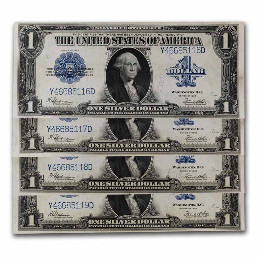 1923 $1.00 Silver Certificate CH AU (Fr#237) 4 Consecutive