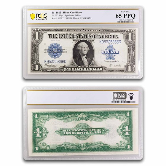 1923 $1.00 Silver Certificate CU-65 PPQ PCGS (Fr#237) 1923 $1.00 Silver Certificate CU-65 PPQ PCGS (Fr#237)