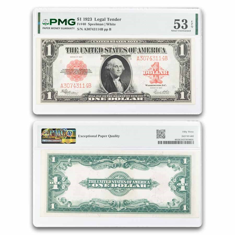 1923 $1.00 United States Note Red Seal CH AU-53 EPQ PMG (Fr#40)