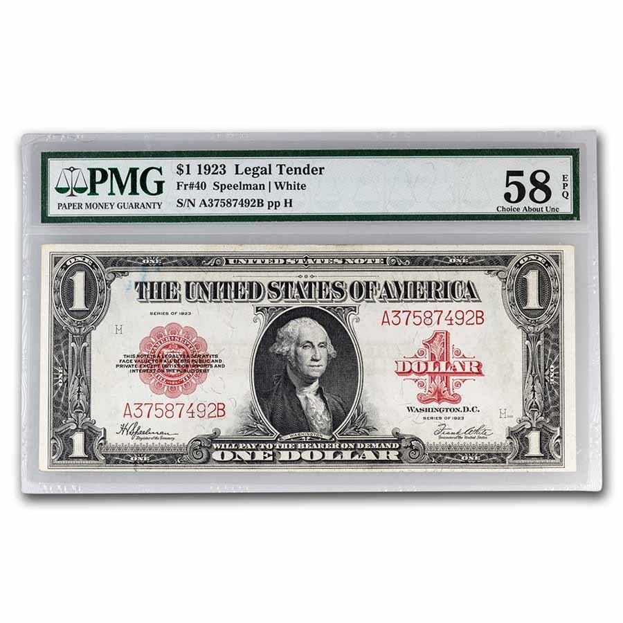 1923 $1.00 United States Note Red Seal CH AU-58 EPQ PMG (Fr#40)