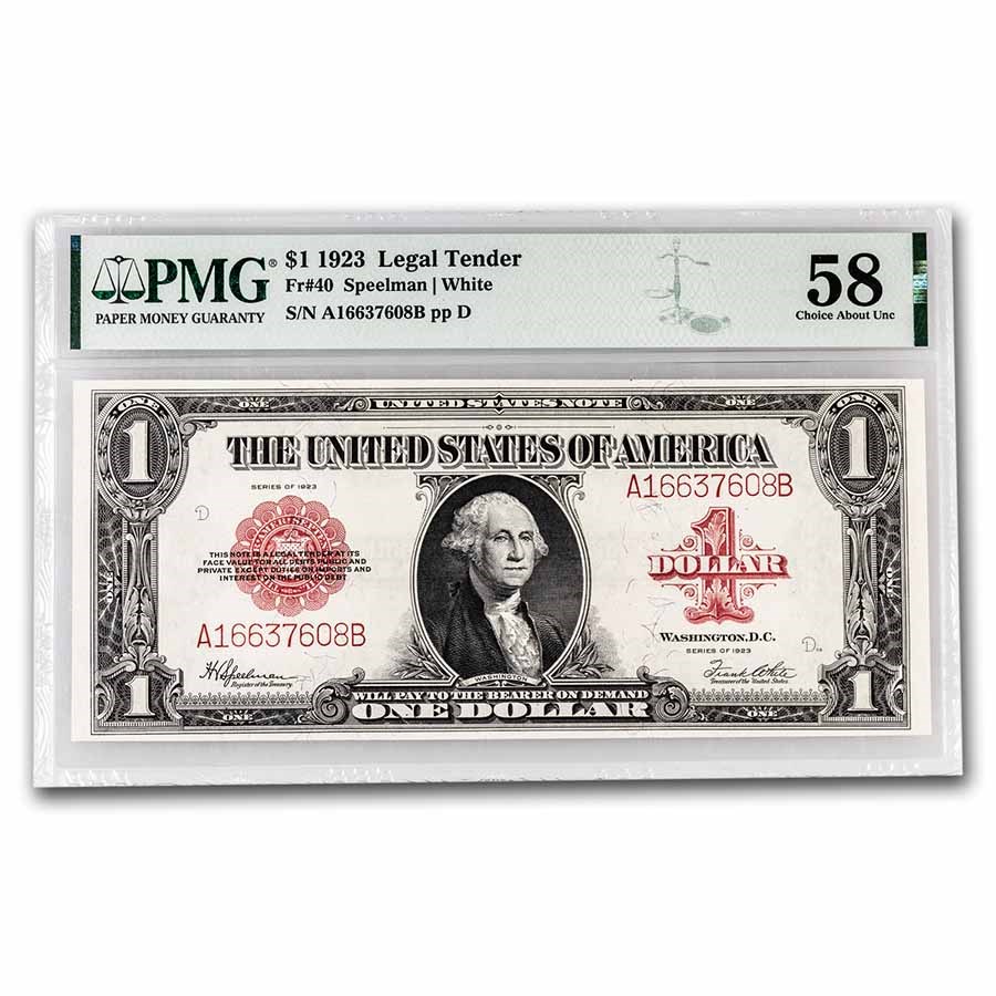1923 $1.00 United States Note Red Seal CH AU-58 PMG (Fr#40)