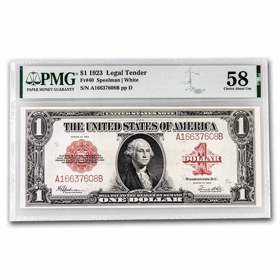 1923 $1.00 United States Note Red Seal CH AU-58 PMG (Fr#40) 1923 $1.00 United States Note Red Seal CH AU-58 PMG (Fr#40)