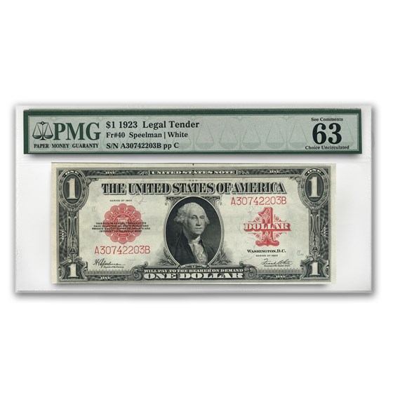 1923 $1.00 United States Note Red Seal Ch CU-63 EPQ PMG 1923 $1.00 United States Note Red Seal Ch CU-63 EPQ PMG