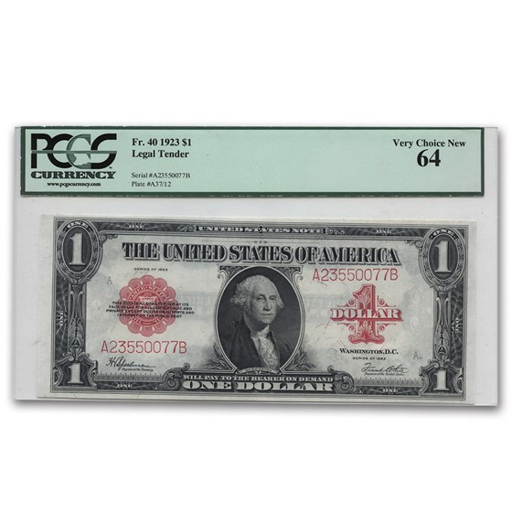 1923 $1.00 United States Note Red Seal Ch CU-64 PCGS 1923 $1.00 United States Note Red Seal Ch CU-64 PCGS
