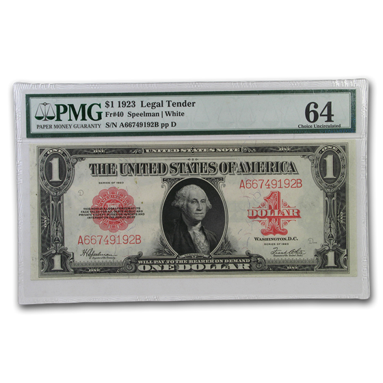 1923 $1.00 United States Note Red Seal Ch CU-64 PMG 1923 $1.00 United States Note Red Seal Ch CU-64 PMG