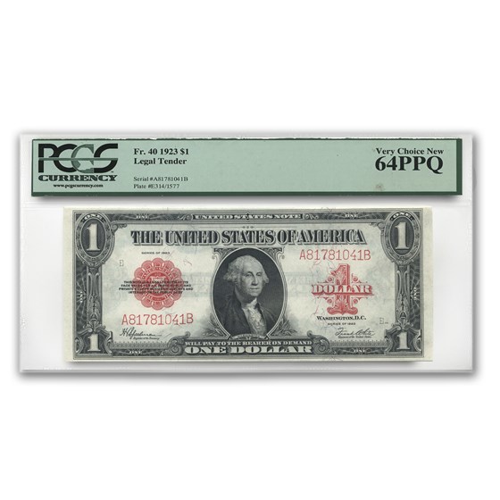 1923 $1.00 United States Note Red Seal Ch CU-64 PPQ PCGS (Fr#40) 1923 $1.00 United States Note Red Seal Ch CU-64 PPQ PCGS (Fr#40)