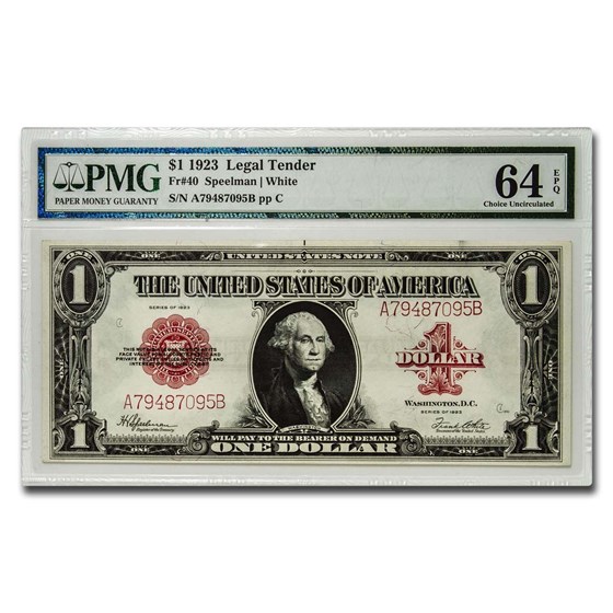 1923 $1.00 United States Note Red Seal Gem CU-64 EPQ PMG 1923 $1.00 United States Note Red Seal Gem CU-64 EPQ PMG