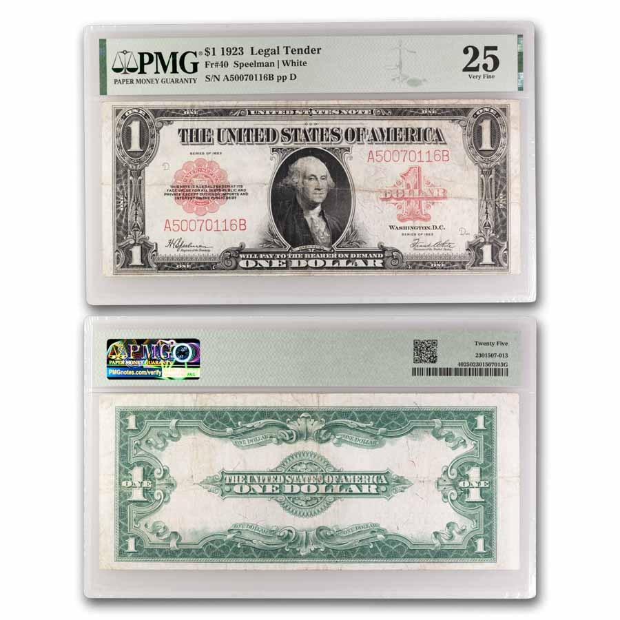 1923 $1.00 United States Note Red Seal VF-25 PMG (Fr#40)
