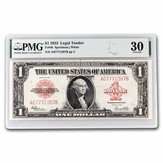 1923 $1.00 United States Note Red Seal VF-30 PMG (Fr#40) 1923 $1.00 United States Note Red Seal VF-30 PMG (Fr#40)