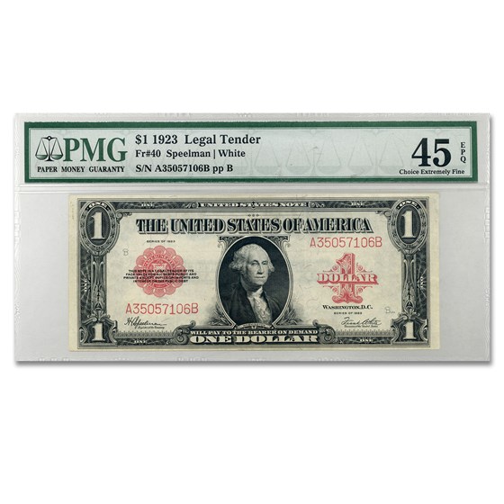 1923 $1.00 United States Note Red Seal XF-45 EPQ PMG (Fr#40) 1923 $1.00 United States Note Red Seal XF-45 EPQ PMG (Fr#40)